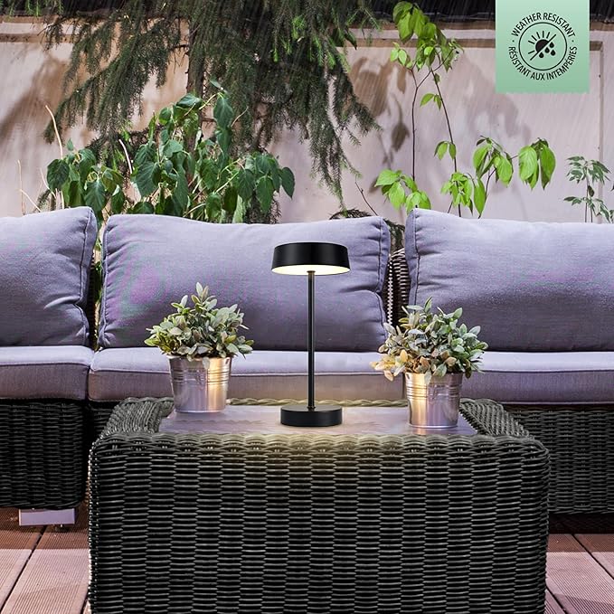 Globe Electric 60000018 12" 1.5W LED Integrated Outdoor Table Lamp, Matte Black, Rechargeable Battery, Micro USB Cable Included, On/Off Touch Switch, Home Improvement, Patio Décor, Outdoor Table Décor