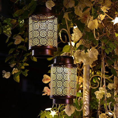 2 Pack Solar Lanterns, Outdoor Waterproof Hanging Led Lanterns, Metal Decorative Garden Lights, Solar Outdoor Lights Decor for Table Patio Yard Pathway, Bronze