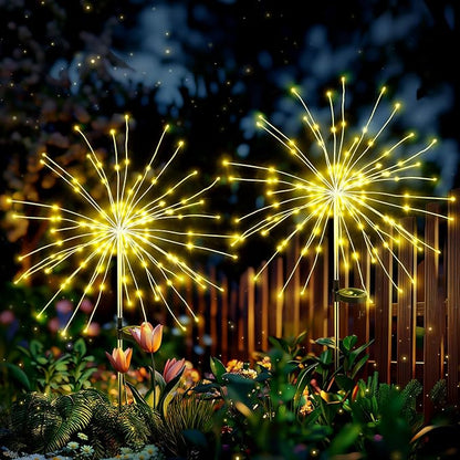Solar Garden Lights Outdoor: Bendable Warm White Copper Wire 120 LED Firework 2Pack- Waterproof DIY Bright Decorations for Yard Patio- Gardening Gifts for Homeowners Women