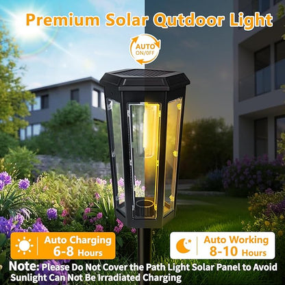 Solar Pathway Lights Outdoor, 4 Pack Bright Solar Lights Outdoor Waterproof, Bright Up to 10 Hrs, Auto On/Off Garden Lights for Yard, Landscape, Driveway, Walkway with 2 Lighting Modes