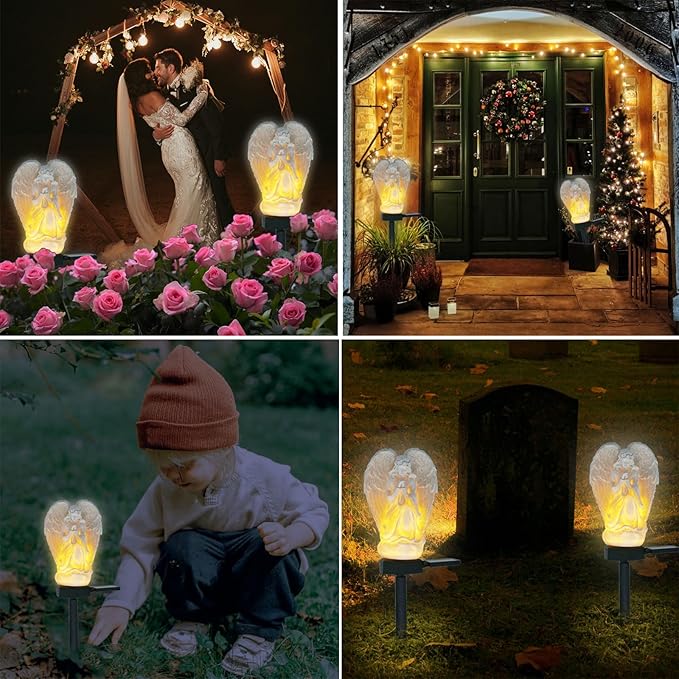 SmilingTown Solar Garden Lights Resin Warm White LED Figure Waterproof Decorations with Stake for Outdoor Yard Pathway Outside Patio Lawn Decor 2 Pack (Angle)