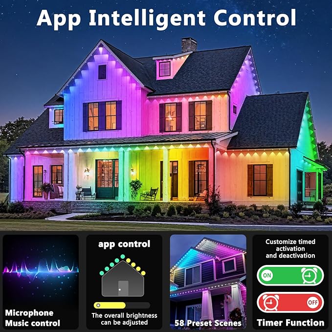 LETIANPAI 500FT Permanent Outdoor Lights,RGB Eaves Lights with App Control Remote,DIY Scene Modes IP67 Waterproof | Lumora