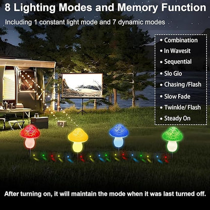 LiyuanQ Mushroom Solar Lights Outdoor Decor - 8 Pack 50 LED Crackle Mushroom Lights, 23ft Solar Powered Fairy String Light with 8 Modes, Waterproof for Outside Garden Yard Patio Pathway, Colorful