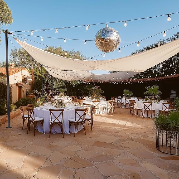 Yescom 200Ft Outdoor String Lights with 2PCS 10Ft Light Poles 59 1/12Ft Steel Cable,104 Shatterproof ST38 Vintage Edison Bulbs Waterproof Dimmable 2700K for Commercial Grade Wedding Event Party