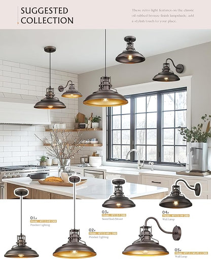 FEMILA 18" Outdoor Pendant Lights for Porch, 2 Pack, Farmhouse Pendant Light, Barn Vintage Hanging Light Fixture for Kitchen Island, Adjustable Height,Oil Rubbed Bronze Finish, 4FY15-MP-L-2 ORB