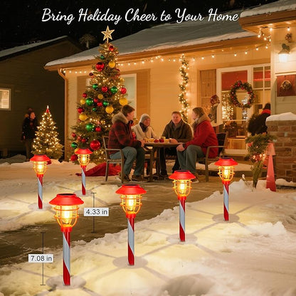 6 Pack Solar Pathway Lights Outdoor Christmas Decorations, Waterproof Candy Cane Christmas Pathway Lights for Yard, Walkway, Driveway, Garden Decor, Solar Powered Outdoor Lights for Xmas Gifts