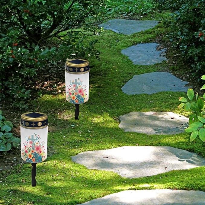 ZOUTAIRONG Solar Cross for Cemetery Grave,6 Pack Solar Garden Lights Outdoor Lights Solar Powered Solar Pathway Lights Outdoor Cemetery Solar Lights for Grave Solar Lights for Cemetery Gravesite