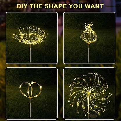 Solar Garden Lights Outdoor: Bendable Warm White Copper Wire 120 LED Firework 2Pack- Waterproof DIY Bright Decorations for Yard Patio- Gardening Gifts for Homeowners Women
