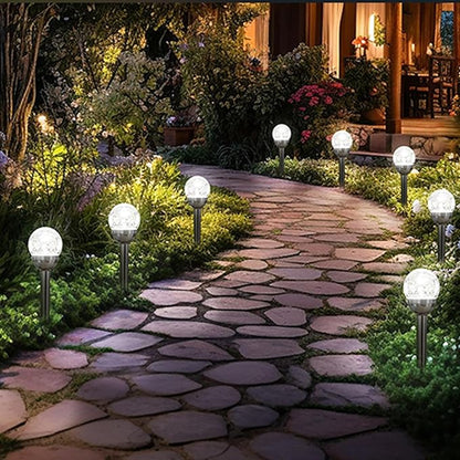 Solar Outdoor Lights, 4Pack Glass Cracked Ball LED Solar Garden Decorative Globe Light,Solar Stake Garden Lamp,Waterproof Solar Pathway Light for Patio Yard Lawn Decor (White)
