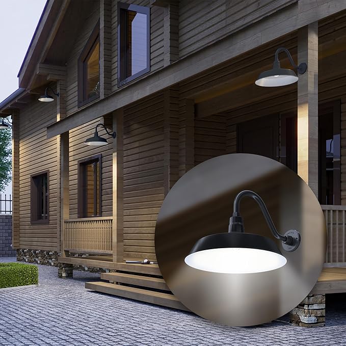 17in. Satin Black Outdoor Gooseneck Barn Light Fixture With 14.5 in. Long Extension Arm - Wall Sconce Farmhouse | Lumora