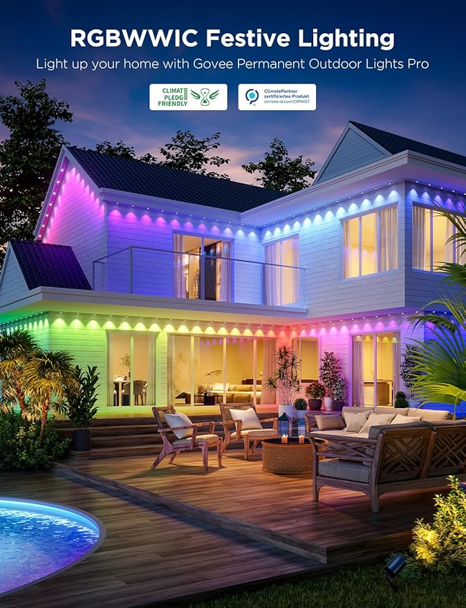 Govee Permanent Outdoor Lights Pro, 150ft with 90 RGBIC LED Lights for Daily and Accent Lighting, 75 Scene Modes for Outdoor Decor, IP67 Waterproof, Works with Alexa, Google Assistant, Matter, Black