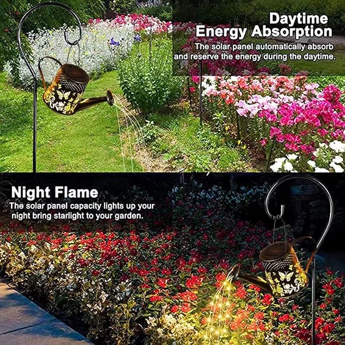 Solar Watering Can Lights Outdoor Garden, LED Butterfly Fairy Light Hanging Waterproof Butterfly Pattern Design,Decorative Retro Shower Lights for Garden Table Patio Yard Pathway Walkway(with Bracket)