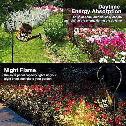 Solar Watering Can Lights Outdoor Garden, LED Butterfly Fairy Light Hanging Waterproof Butterfly Pattern Design,Decorative Retro Shower Lights for Garden Table Patio Yard Pathway Walkway(with Bracket)