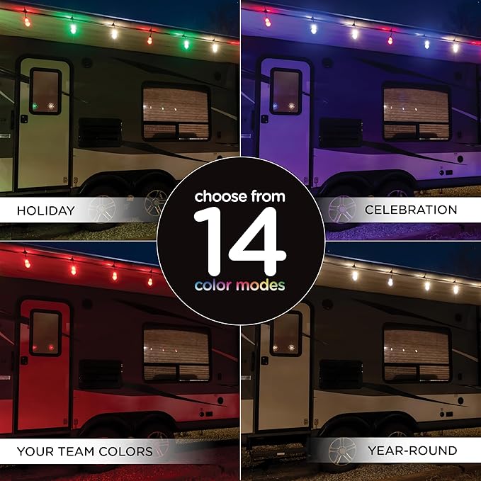 Enbrighten USB Color Changing String Lights with Solar Panel, 12ft Black Cord, 12 Acrylic Bulbs, Weatherproof | Lumora