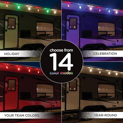 Enbrighten USB Color Changing String Lights with Solar Panel, 12ft Black Cord, 12 Acrylic Bulbs, Weatherproof, Outdoor String Lights, 66884