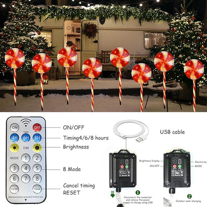 Candy Christmas Decorations Pathway Outdoor Solar Lights, 29 inches 80 LED Lighted Lollipop Solar Christmas Lights with 8 Modes Waterproof String Lights, Outdoor Lights for Yard Patio Walkway-4PCS