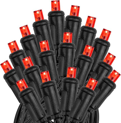 Novelty Lights 25ft Christmas String Lights, 50 Red LED Bulbs on Black Wire, 6" Spacing, Connectable Indoor Outdoor Commercial Grade Lighting for Holidays Patio Weddings