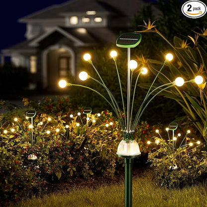 AOSEA HIGH Power Solar Garden Lights Outdoor, 2 Pack 18 LED Solar Firefly Lights Fairy Swaying by Wind for Outside, IP67 Waterproof, for Patio Garden Yard Walkway Sidewalk, Green