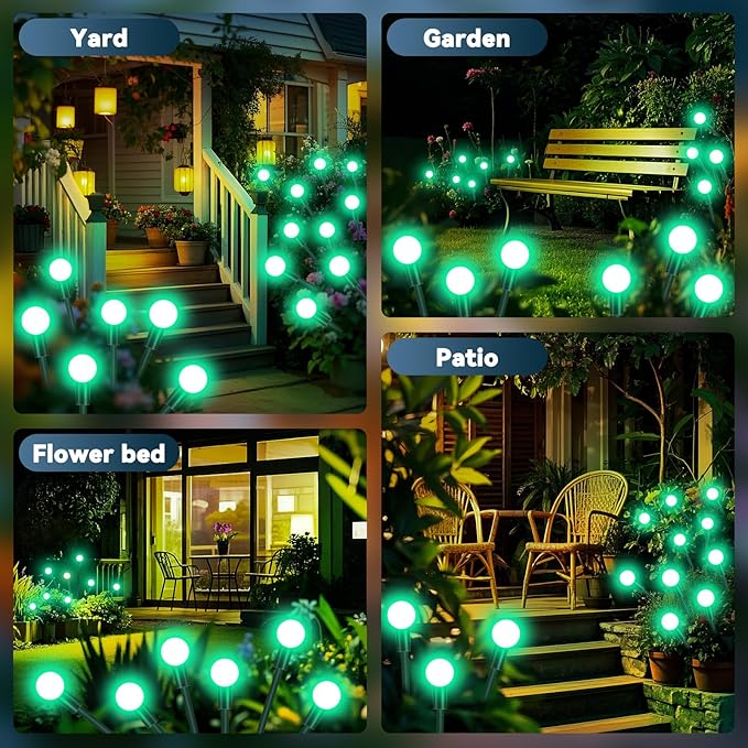 Solar Garden Lights Outdoor Waterproof, 2 Pack 16 LED Swaying Firefly Lights Outdoor Decor Light for Pathway Party Christmas Decoration, Unique Gifts for Women, Green