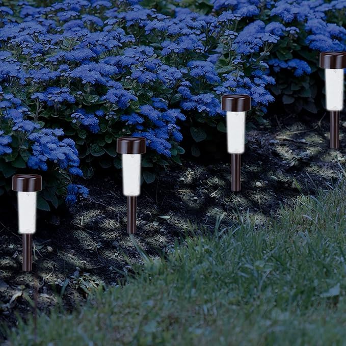 Crosslight Solar Powered Pathway Lights (4 Pack) - Stainless Steel Outdoor White LED Lights, Waterproof for Garden, Yard, Patio, Lawn, Walkway - Decorative Ground Stake Lighting | Bronze