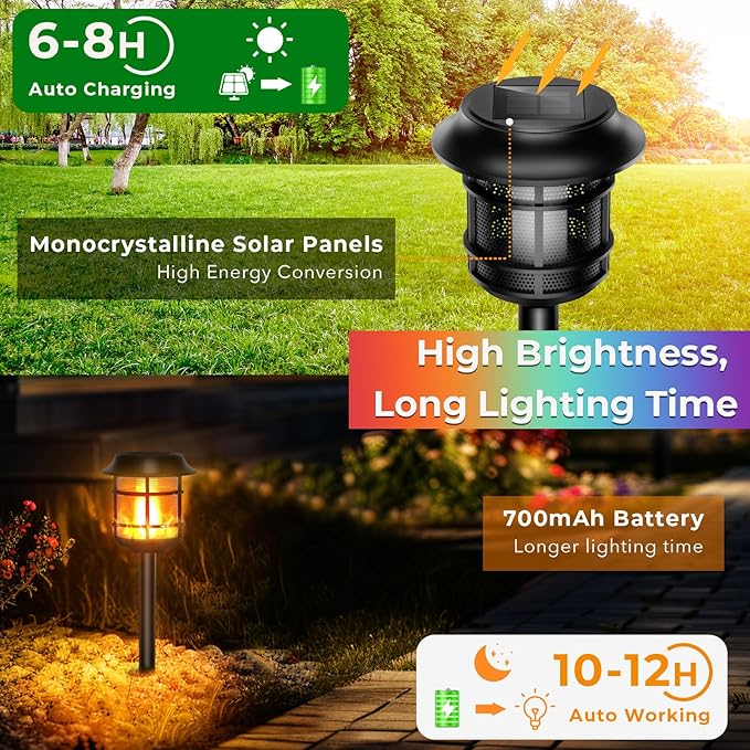 4 Pack Flame Lamp Solar Pathway Light, Landscape Lighting for Yard and Walkway, Solar Garden Lights Waterproof