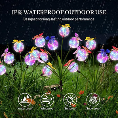 2 Pack Solar Outdoor Decorative Lights, Garden Lights Solar Powered with 12 Led Globe Lights and Butterflies, Gifts for Women Grandma, Solar Decorations for Garden Yard Lawn Ornaments (Butter Colored)