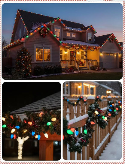 C9 Vintage LED Christmas Lights Outdoor, 25Ft Christmas Tree Lights with 26 Colorful Ceramic LED Bulbs(1 Spare), Hanging Xmas Lights Outdoor for Party/Garden/Yard/Holiday Decor