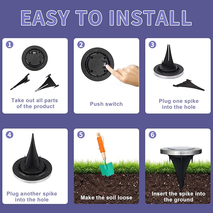 SOLPEX 24 Pack Solar Ground Lights, 8 LED Solar Powered Disk Lights Outdoor Waterproof Garden Landscape Lighting for Yard Deck Lawn Patio Pathway Walkway (White)