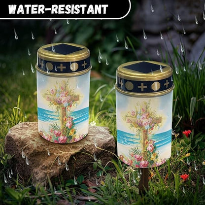 Cemetery Decorations for Grave Beach Solar Cross for Cemetery Grave Waterproof Dusk to Dawn Sensor Solar Grave Lamp for Cemetery