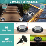 Solar Ground Lights, 8 Pack 12 LED Solar Disk Lights Outdoor Waterproof In-Ground Landscape Lighting for Garden | Lumora