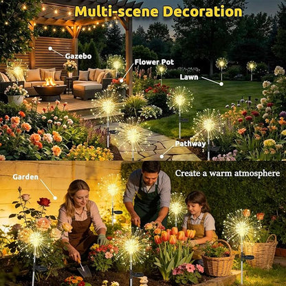 Solar Garden Lights Outdoor，2 Pack 120 LED Solar Fireworks Lights Outdoor Waterproof，8 Modes Starlit Starburst Light DIY for Yard Patio Pathway Planter Party Wedding Flowerbed Decor