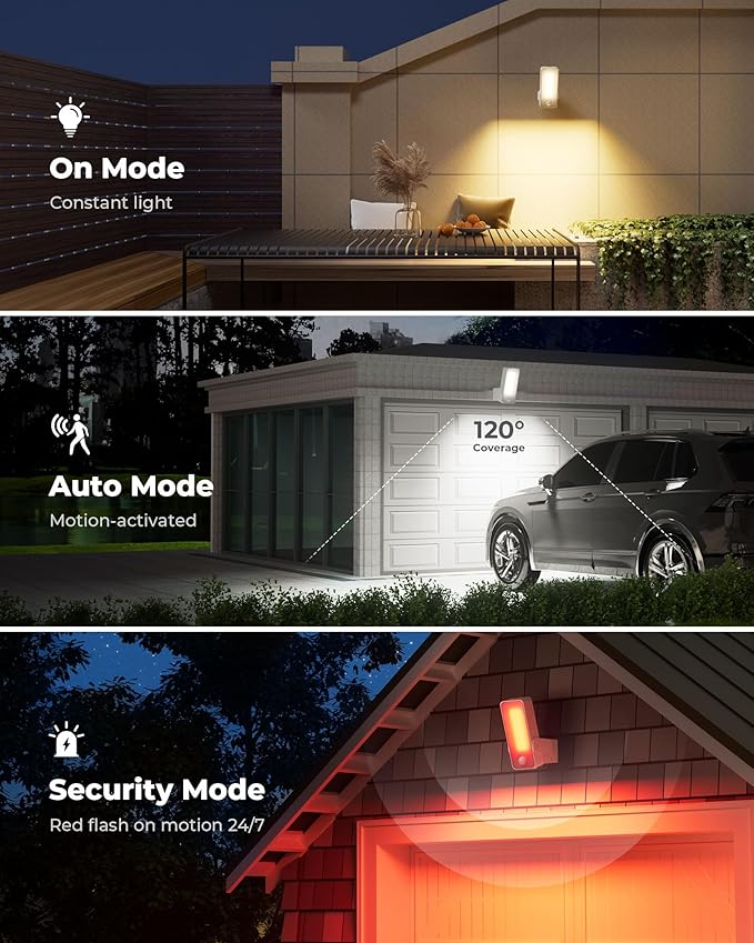 Motion Sensor Outdoor Light, 10000mAh Rechargeable 600 Lumen Battery Operated Outdoor Light with 3 Modes, 3 Color | Lumora