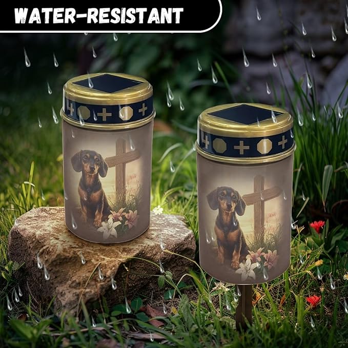 Puppy Solar Grave Lights for Cemetery Flower Flameless Solar Powered Light for Prayer Garden Path Park Lights