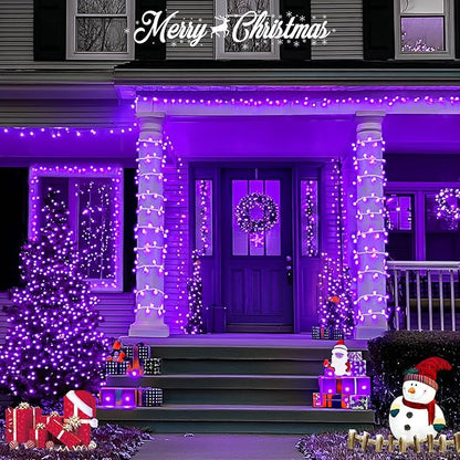 JMEXSUSS 163 FT 500 LED Purple Christmas Lights, 8 Modes Purple Lights Indoor Outdoor Waterproof, Remote Control Christmas String Light Plug-in for Xmas Roof Bedroom Party Tree
