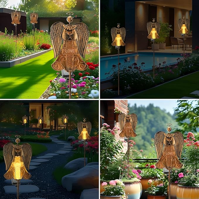 Angel Stake Solar Lights 40.94 Inch, Auto On/Off LED Pathway Lights for Yard Patio Cemetery, Waterproof Outdoor Decor Christmas Memorial Gift for Women Mom