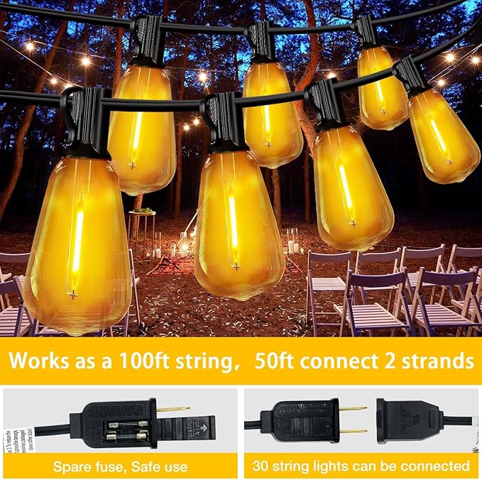 DAYBETTER 120FT Outdoor String Lights Waterproof 60 pcs Warm White LED Bulbs 2700K for Patio, Yard, Garden & | Lumora
