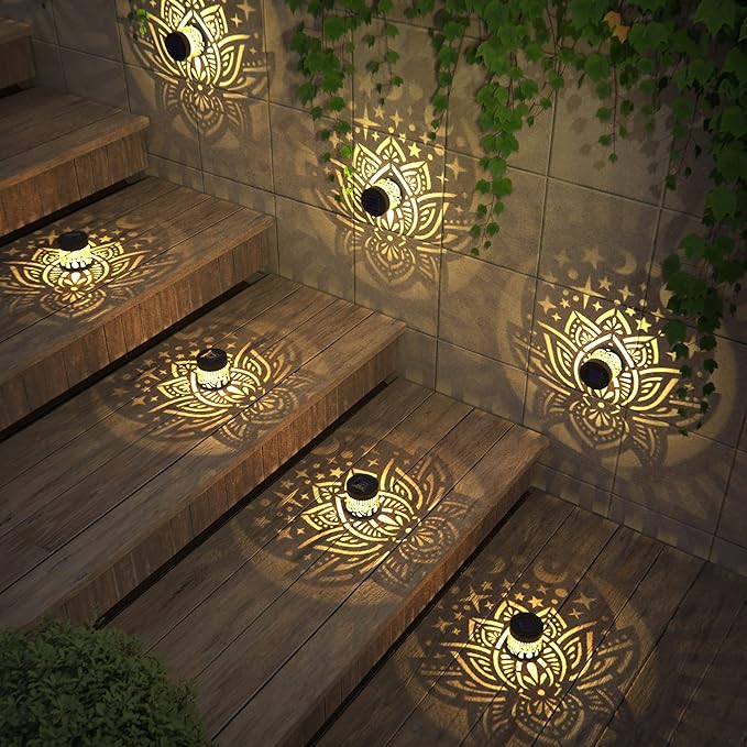 2 Pack Solar Fence Lights Metal Solar Powered Outdoor Wall Deck Lights Lotus Theme Waterproof Fence Light for | Lumora