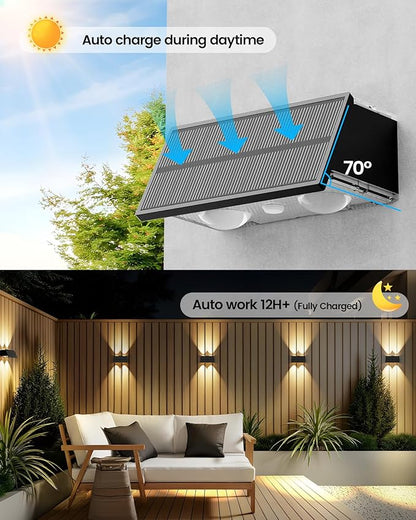 Bridika Solar Fence Lights Outdoor, 6 Pack Up and Down Wall Light, 8 Colors Lens LED Dusk to Dawn Solar Lights Outdoor Waterproof for Patio, Deck, Backyard, Garden