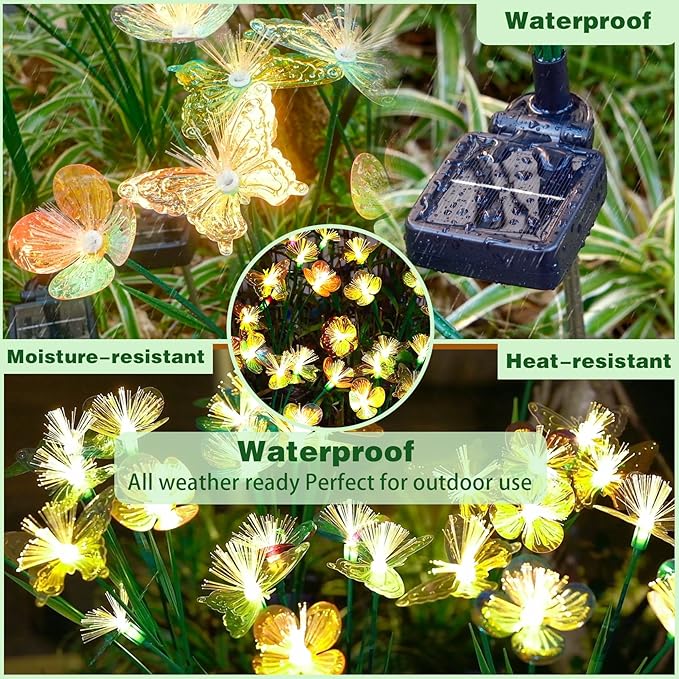 Solar Butterfly&Flower Garden Lights - Outdoor Light for Yard Decoration, Larger Solar Panel, Waterproof LED Garden Lights for Pathway&Holiday Decor(4pack)
