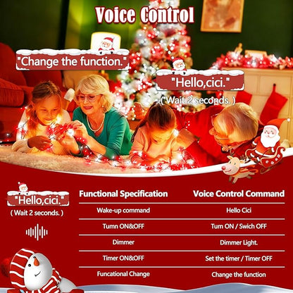 2026 New Voice Control 88ft 240LED Smart Christmas String Lights Outdoor/Indoor | String Lights with Remote, 12Modes, 7Voice Commands & Timers, Christmas Twinkle Light for Xmas Tree Decor(Red & White)