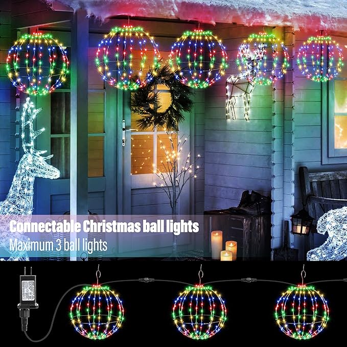Joomer 2 Pack Christmas Ball Lights, 13IN & 11IN Foldable Metal Sphere Light, Connectable - Outdoor String Light | Lumora