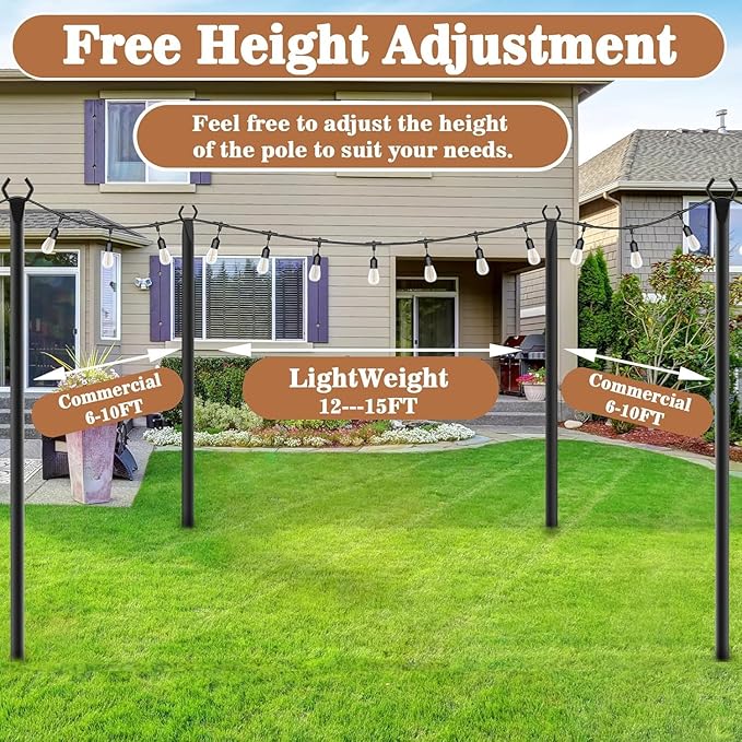 10 Pack String Light Poles,Metal Poles for Hanging Outdoor Light Strings,10 Pack 10 FT Light Poles Stand for | Lumora