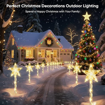 Solar Lights Outdoor Christmas Decorations: 8 Pack 64 Warm White LED Star Pathway Lights - 2025 Upgrade Outside Solar Christmas Decorations with 8 Modes for Yard Garden Porch Lawn Decor