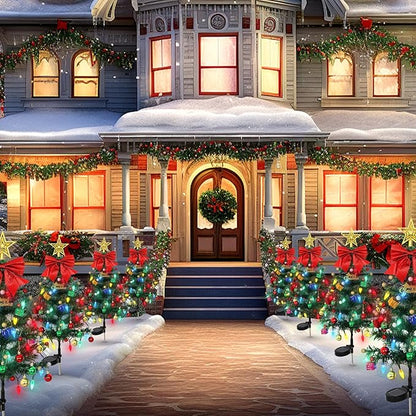 LOMOHOO 4 Packs Solar Christmas Tree 35.8in Outdoor Prelit Lighted Christmas Tree 2 Flashing Modes Solar Xmas Trees with 80 LED Lights for Holiday Porch Yard Garden Patio Cemetery Pathway