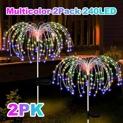 ALSO GO Solar Garden Lights Outdoor Waterproof, 2 Pack 240 LED Solar Firework Lights, Decorative Garden Décor Outside for Flowerbed Pathway Party Christmas Decoration, Multicolor