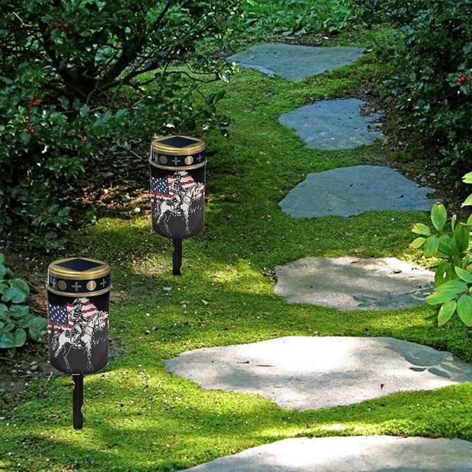 USA Flag Horse Solar Memorial Lights for Soldier Graves Decorative Garden Light Solar Powered Waterproof Outdoor Cemetery Lights for Grave Set of 2 Gravesite Decorations Cemetery