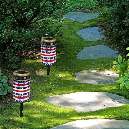 Palm Tree American Flag Garden Decor Solar Light Outdoor Stake Patio Yard Lawn Porch Pathway Grave Solar Lights for Cemetery Christmas Outside Waterproof Decorations