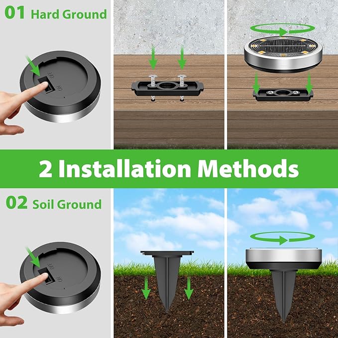 nipify 8 Pack Solar Ground Lights Outdoor, 8 LED Solar Disc Lights Waterproof for Yard Garden Walkway Deck Patio | Lumora