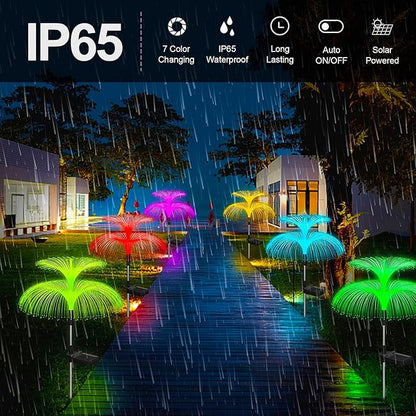 Outdoor Lawn Lamp Double Jellyfish Light 7 Colors Solar Garden Lights LED Fiber Optic Lights Outdoor Waterproof Decor Lamp for Lawn Patio Garden Lights (Color : Selection 2, Size : 4pcs)