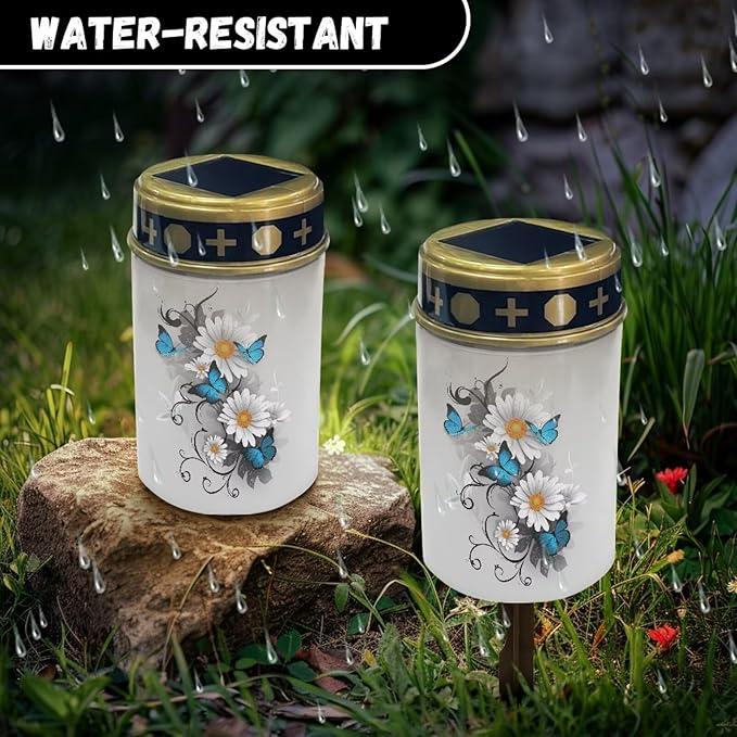 Little Daisy Solar Lights Outdoor Waterproof Blue Butterfly Cemetery Solar Lights for Grave Cemetery Decor